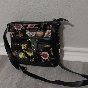 ROSETTI Floral-and-Bird Patterned Black Crossbody